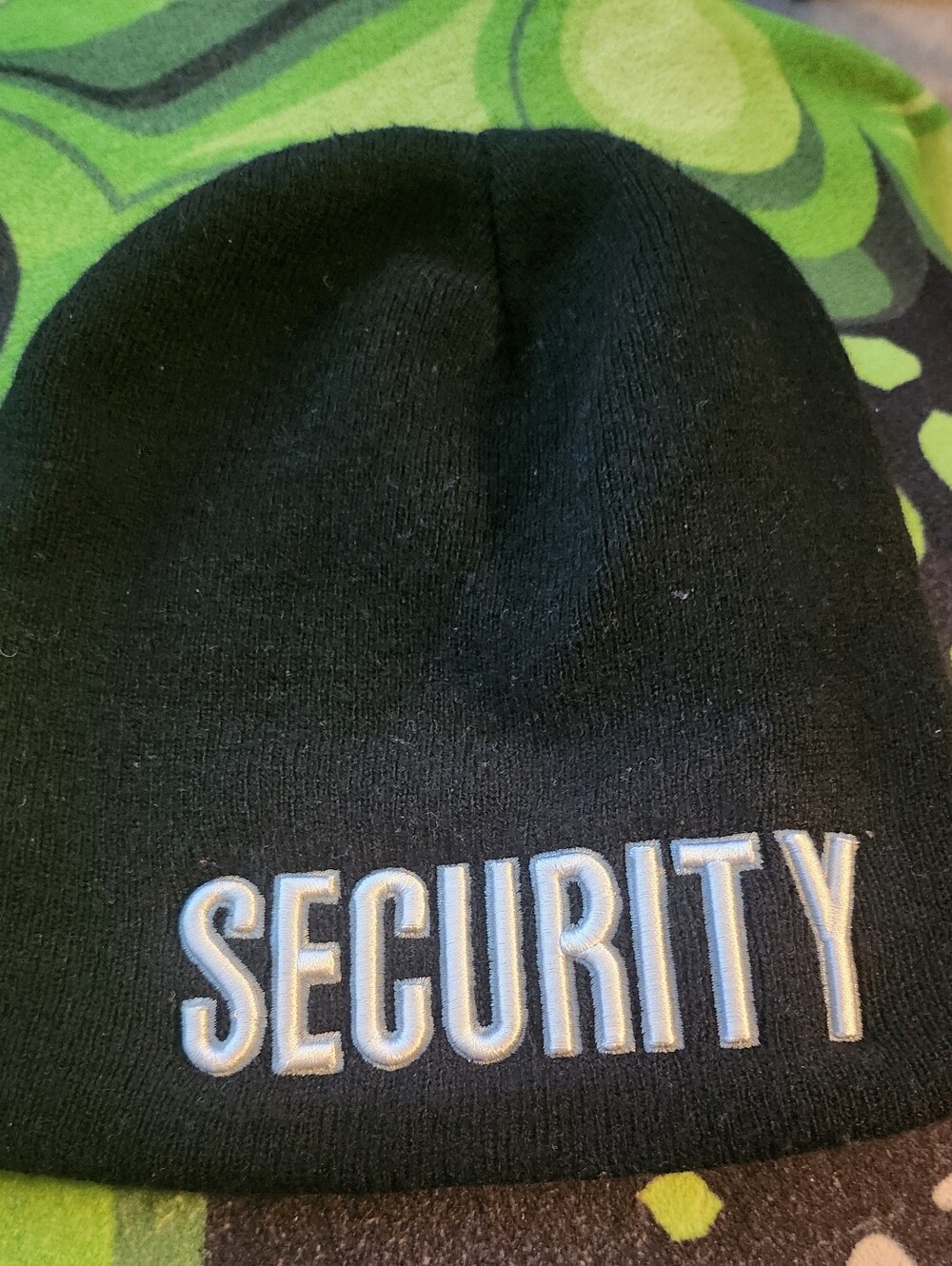 Source Unknown Black Beanie Hat with White "SECURITY" Embroidery